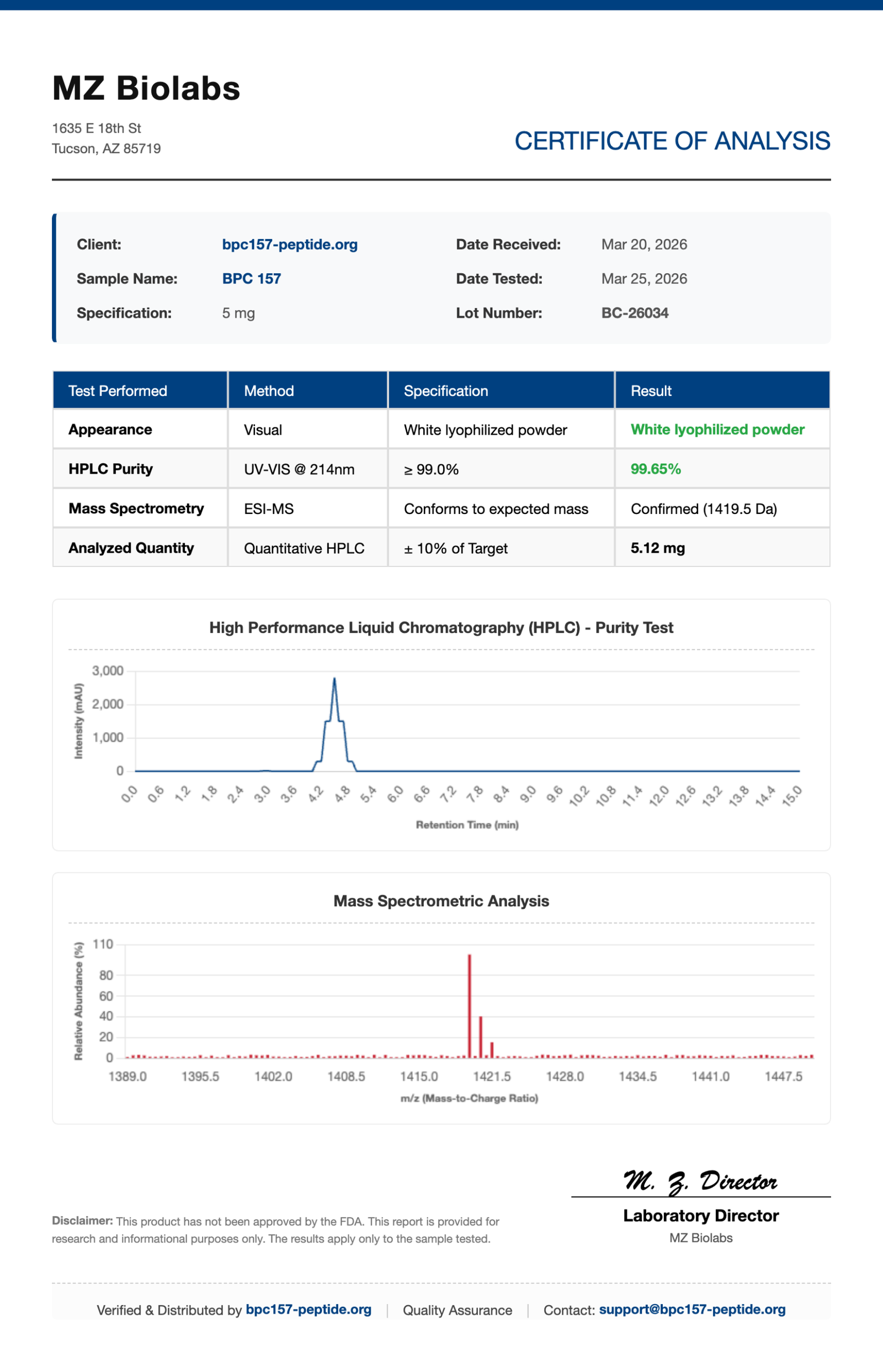 BPC-157 quality documentation and laboratory research information