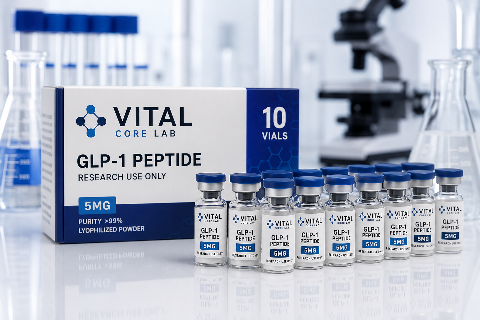 GLP-1 Peptide 5mg x 10 vials research kit from Vital Core Lab