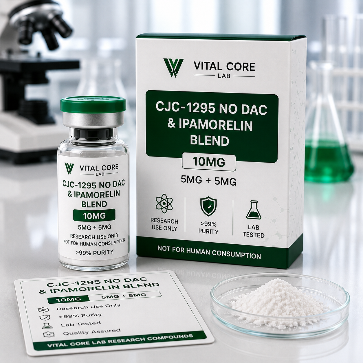 CJC-1295 No DAC and Ipamorelin Blend 10mg peptide research vial