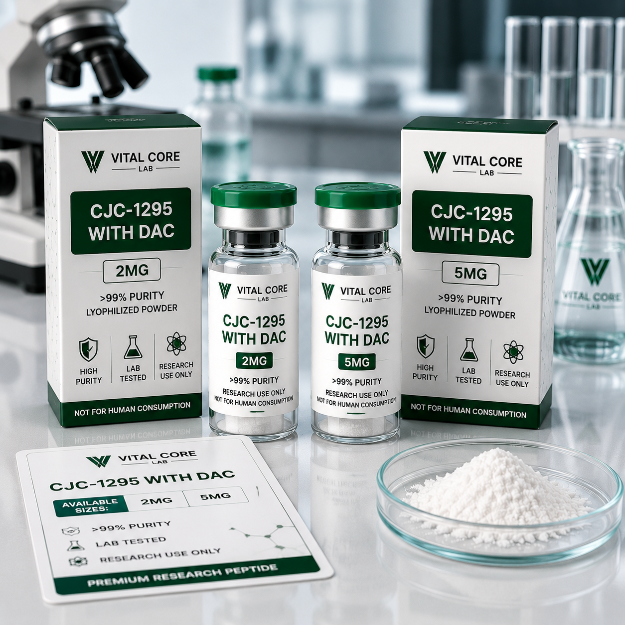 CJC-1295 with DAC 2mg and 5mg high purity research peptide vial