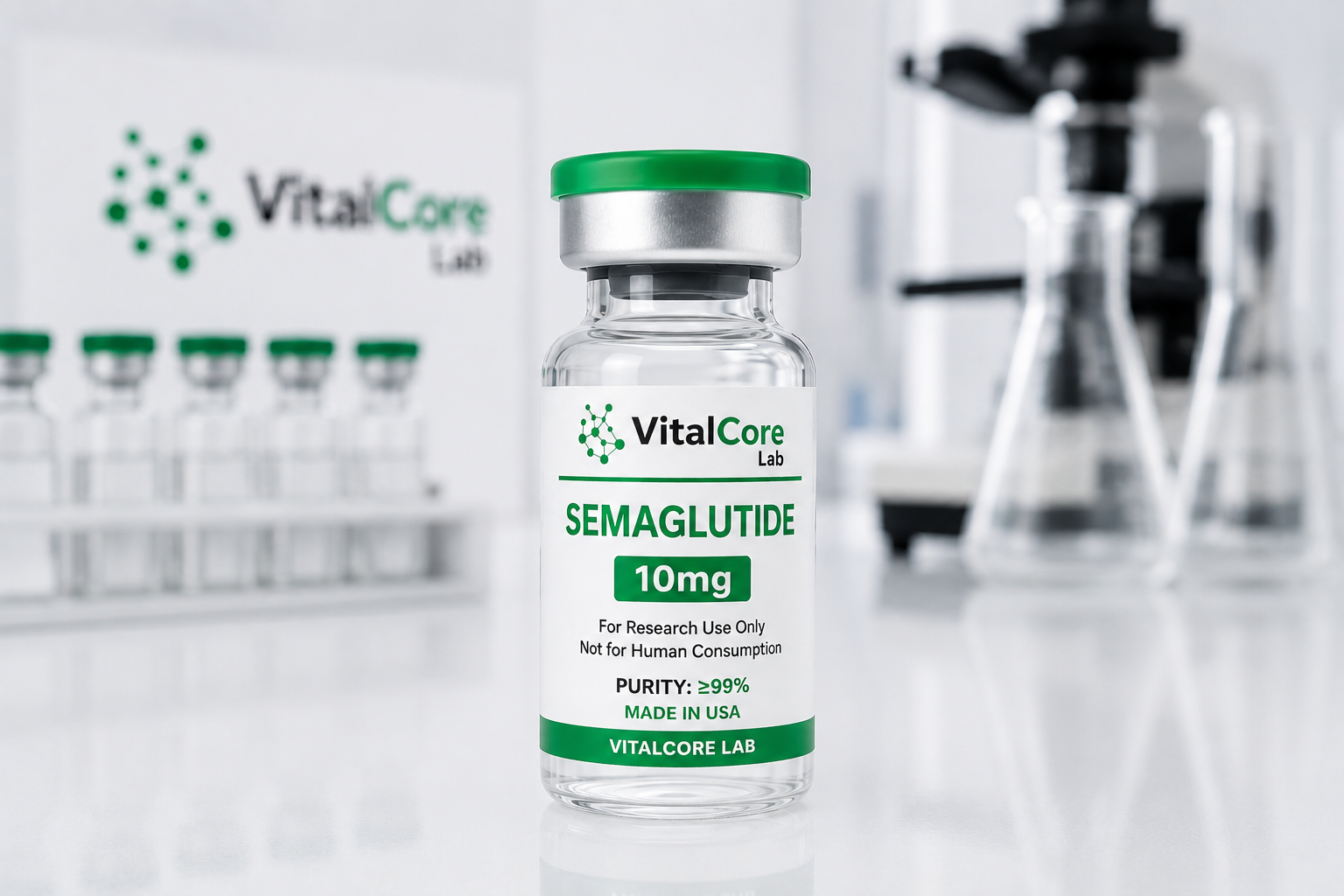 Semaglutide 10mg green vial with green lid by VitalCore Lab