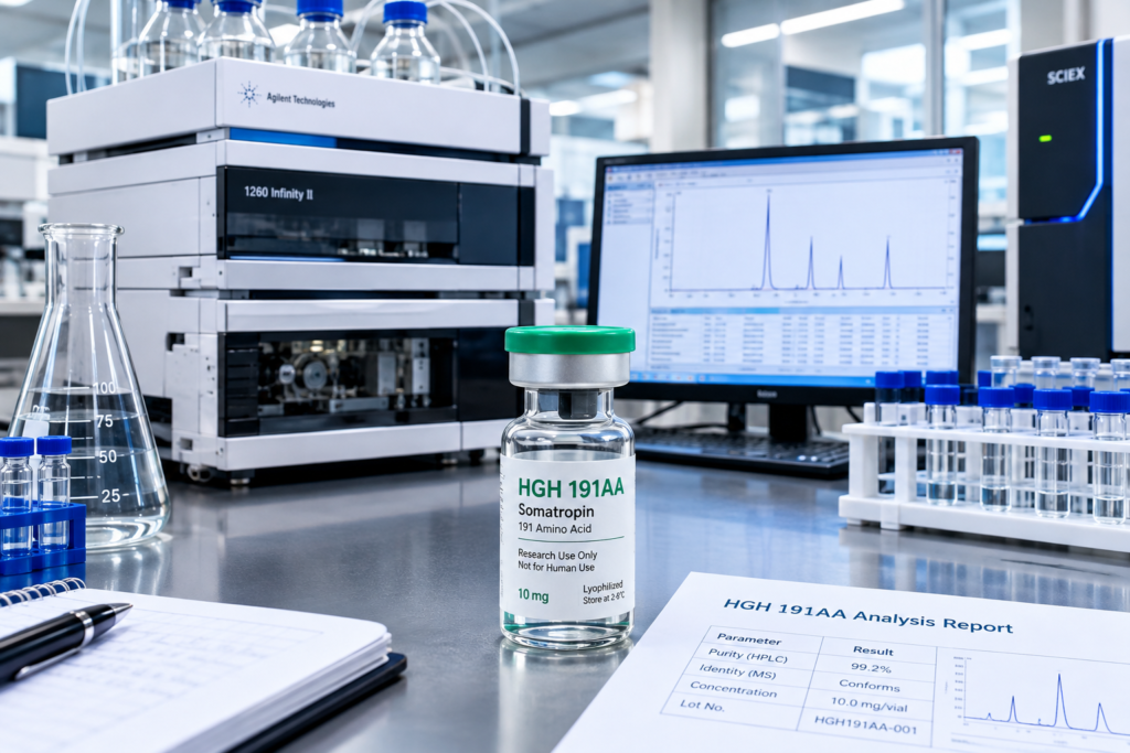 HGH 191AA somatropin analytical laboratory research with chromatography equipment