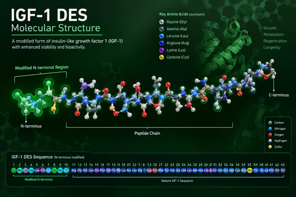 IGF-1 DES Peptide molecular structure and amino acid visualization