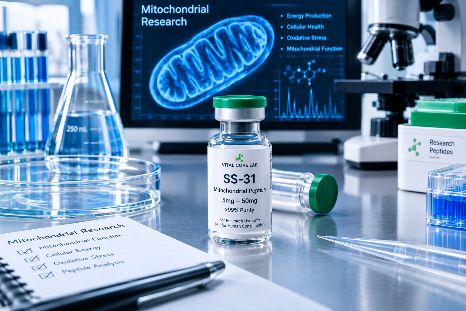 SS-31 mitochondrial peptide laboratory research setup